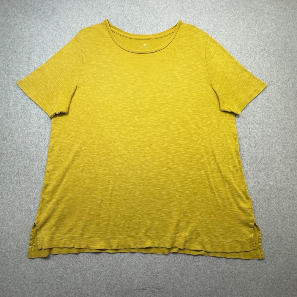 J Jill Pima Slub Tunic Shirt Womens XL Gold Short Sleeve Crewneck Tee Casual